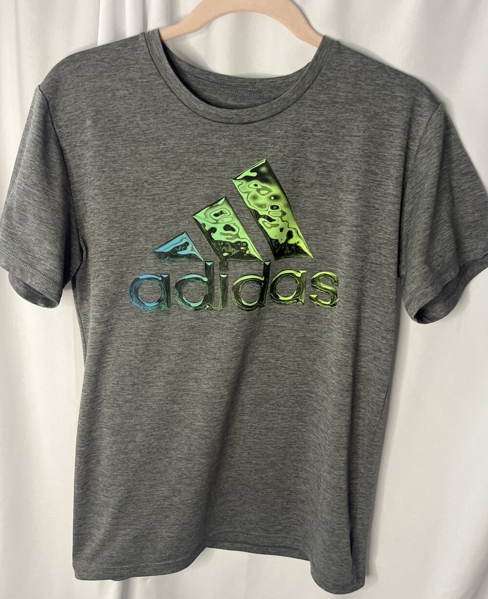 Adidas Liquid Metal Graphic Print Youth T-Shirt Size L 14-16 Heather Gray